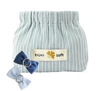 Corduroy Makeup Bag - Soft Small Cosmetic Pouch, Elastic Opening Organizer, Long Lasting Portable Fashion Storage | Multipurpose Hairpin Headband Jewelry Cotton Swab Holder for Travel Home Daily Use