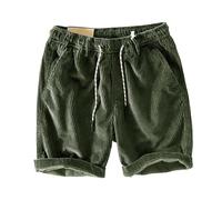 Corduroy Short court pour homme - En velours côtelé - Léger - Couleur unie - Avec poches - Bermuda - Short de loisirs - Cordon de serrage - Short de sport vintage, Vert - F, M