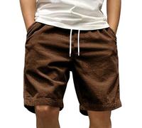 Corduroy Short court pour homme - En velours côtelé - Léger - Couleur unie - Avec poches - Bermuda - Short de loisirs - Cordon de serrage - Short de sport vintage, Marron - C, L