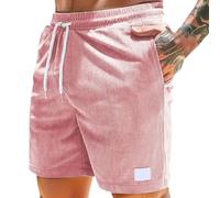 Corduroy Short court pour homme - En velours côtelé - Léger - Couleur unie - Avec poches - Bermuda - Short de loisirs - Cordon de serrage - Short de sport vintage, Rose - D, S