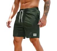 Corduroy Short court pour homme - En velours côtelé - Léger - Couleur unie - Avec poches - Bermuda - Short de loisirs - Cordon de serrage - Short de sport vintage, Vert - A, L