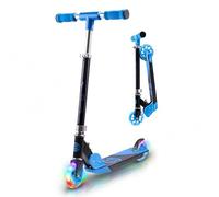 CORE Foldy Trottinette pliable à 2 roues pour enfants filles et garçons, 3 hauteurs réglables, roues lumineuses clignotantes, trottinette légère avec cadre robuste, âge 3-12 ans (bleu)