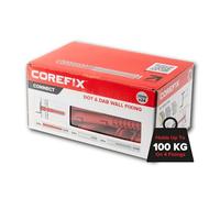 Corefix Fixations murales de 100 mm, bouchons et vis en placoplâtre sur blocs pour téléviseurs, radiateurs, étagères, supporte 100 kg sur 4 fixations, noyau acier renforcé, boîte de 24