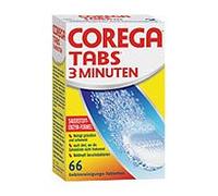 Corega Tablettes de 3 minutes pour prothèses complètes et partielles, rétenteurs et aligneurs, gouttières et autres appareils dentaires amovibles, 1 x 66 pièces.