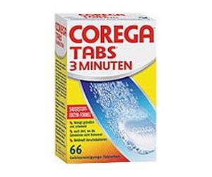 Corega Tablettes de 3 minutes pour prothèses complètes et partielles, rétenteurs et aligneurs, gouttières et autres appareils dentaires amovibles, 1 x 66 pièces.