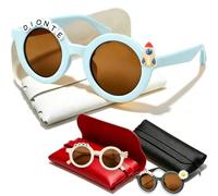 Coregiftr Polarized Kids Sunglasses for Girls Boys, Round Sun Glasses with Custom Name & Cute Icon for Beach Party Outdoor Activities