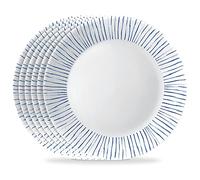 Corelle Lot de 6 assiettes rondes de 26 cm, en verre Vitrelle triple couche, légères, grandes assiettes rondes, résistantes aux éclats et aux rayures, passent au micro-ondes et au lave-vaisselle, rayures botaniques