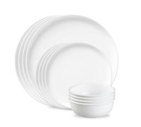 Corelle Modern Rounds Service de table 12 pièces pour 4 personnes, triple couche en verre résistant aux éclats et aux fissures