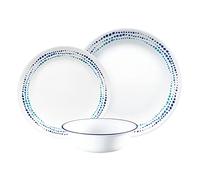Corelle Service de table (12 pièces, bleu océan) - Service de table pour 4 personnes - Comprend 4 x : assiettes, assiettes à dessert et bols, 3 fois plus durables, moitié moins d'espace et poids de la