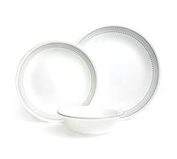 Corelle Service de table (12 pièces, gris mystique) - Service de table pour 4 personnes comprenant 4 assiettes plates, assiettes à dessert et bols 3 fois plus durables, moitié moins d'espace et poids