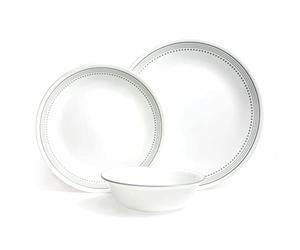 Corelle Service de table (12 pièces, gris mystique) - Service de table pour 4 personnes comprenant 4 assiettes plates, assiettes à dessert et bols 3 fois plus durables, moitié moins d'espace et poids