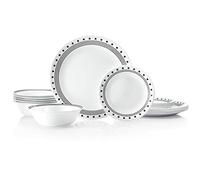 Corelle Service de table 18 pièces City Block pour 6 personnes, vaisselle résistante aux éclats comprenant des assiettes plates de 26 cm, des assiettes à salade/à dessert de 17 cm et des bols à
