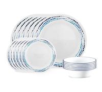 Corelle Service de table 18 pièces pour 6 personnes Bleu océan et blanc Service de table résistant aux éclats comprenant des assiettes plates de 26 cm, des assiettes à salade/à dessert de 17 cm et des