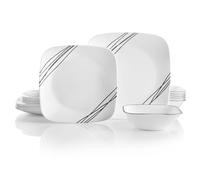 Corelle Service de Table 18 pièces pour 6 Personnes, Motif Croquis Simple, Vaisselle résistante aux éclats, Comprend des Assiettes Plates carrées de 26 cm, des Assiettes à Salade/à Dessert carrées de