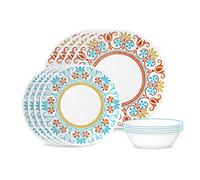Corelle Service de table rond 12 pièces pour 6 personnes - Assiettes et bols ronds légers en Vitrelle - Verre triple couche - Résistant aux éclats et aux rayures - Passe au micro-ondes et au