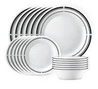 Corelle Service de table rond 18 pièces pour 6 personnes, assiettes et bols ronds légers en verre Vitrelle triple couche, résistant aux éclats et aux rayures, passe au micro-ondes et au lave-vaisselle