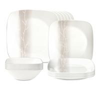 Corelle Vitrelle Service de table 18 pièces en verre - Assiettes carrées rectangulaires et bols pour 6 personnes - Triple couche - Résistant aux éclats et aux fissures