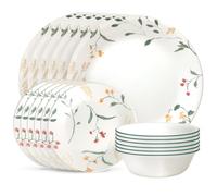 Corelle Vitrelle Service de table 18 pièces en verre pour 6 personnes, triple couche résistant aux éclats et aux fissures, motif fleurs sauvages