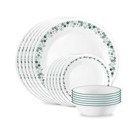 Corelle Vitrelle Service de table 18 pièces en verre pour 6 personnes, triple couche résistant aux éclats et aux fissures, vert fleur de printemps