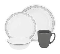 Corelle Vitrelle Verre Mystic Puce et résistant à la Casse Lot de 16 pièces de Vaisselle, Gris