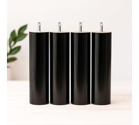 Coreme Pieds Bois 25 cm Grandes tiges pour Cadre Lattes Noir - Jeu de 4 Pieds - Compatible Sommier Métallique