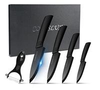 CORESLUX Set de Couteaux en Céramique: Chef 6", Utilitaire 5", Fruits 4", Éplucheur 3" avec Éplucheur pour Fruit et Légume