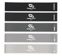 Coresteady Lot de 5 bandes de résistance - Mini bandes d'exercice pour homme et femme - Pour yoga, corps et gym - Bandes de résistance pour la force, les muscles et le tonus - Avec guide électronique