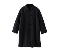 CORETIC Manteau matelassé mi-long pour femme Automne Hiver Style chinois Coton Lin Tang Costume Manteaux avec poches, noir, taille unique