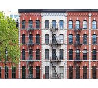 CORFOTO 1.5x1.2m Toile de Fond pour Photo d'anciens immeubles d'appartements Toile de Fond pour bâtiment de la Ville de New York Fenêtre en Arc rétro avec escaliers de Secours Fête de New York