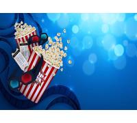 CORFOTO 1.5x1m Décoration pour soirée cinéma : Fond sur Le thème du cinéma, Popcorn, Lunettes 3D, Billets de cinéma, Accessoires de fête, photomaton, bannière, décoration pour Les cinéphiles