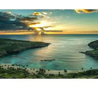 CORFOTO 1.5x1m Hawaii Hanauma Bay sur Oahu Lever de Soleil Paysage Toile de Fond Bord de mer Paysage Photographie Arrière-Plan Littoral Voyage Portrait Photo Studio Accessoires