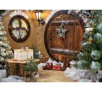CORFOTO 1.5x1m Noël Hobbit Grottes Toile de Fond Maison du Nouvel an d'un GNOME Photographie Fond Rétro Décor de Noël Porte en Bois Hobbits Thème Fête Décor Photo Booth Accessoires