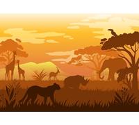 CORFOTO 1.5x1m Toile de Fond de Paysage Africain Animaux tropicaux Prairies africaines Léopard, Girafe, rhinocéros, Silhouettes d'éléphant Arrière-Plan de fête de Safari en Afrique