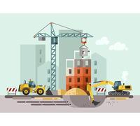 CORFOTO 1.8x1.2m Décor de Chantier pour fête d'enfants Grue et excavatrice en Construction, Motif de Structure en Cours Accessoire idéal pour Les Photos Souvenirs