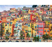 CORFOTO 1.8x1.2m Français Menton Vieille Ville Toile de Fond coloré Maison Vue Photographie Fond Provence Village scène Toile de Fond Voyage Photo Studio Accessoires