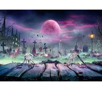 CORFOTO 1.8x1.2m Toile de Fond Halloween Zombie Rising sur Table en Bois Nuits effrayantes avec Fond de Photographie de Lune de Sang Ciel Violet Lune Décoration de fête d'halloween Photomaton Studio