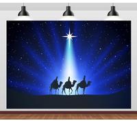 CORFOTO 10x6.5FT Rois Mages Rayons Étoile Fond Photo | Rois à cheval sous une étoile et rayons bleus, fond en tissu pour crèche et église, personnalisable pour photos