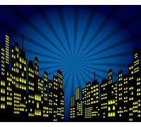 CORFOTO 10x8ft Toile de Fond de Super Ville de Dessin animé pour Fournitures de fête sur Le thème de la Ville, bannière d'anniversaire, Vue Nocturne Urbaine, Toile de Fond de bâtiments de Ville