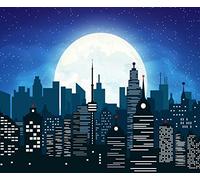 CORFOTO 10x8ft Toile de Fond de Super Ville de Dessin animé pour Fournitures de fête sur Le thème de la Ville de Super-héros, Fond de Ville d'horizon, Nuit Urbaine, Lune, bâtiments de Ville