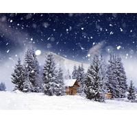 CORFOTO 2.1x1.5m Fond de Sapin de Noël enneigé, Toile de Fond du Pays des Merveilles d'hiver, Paysage de Montagnes enneigées, Toile de Fond du Nouvel an de Noël, décoration Murale de fête de Noël