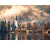 CORFOTO 2,1x1,5m Tissu Une matinée brumeuse Fond Automne parc lac paysage brume forêt de montagne Fond photographique Wedding Photo Kid Adult Holiday Travel Party Banner Accessoires de studio