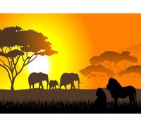 CORFOTO 2.1x1.5m Toile de Fond de Savane Africaine, arrière-Plan de Safari Africain, éléphant, Arbre Africain, Coucher de Soleil, décor de Photographie, fête d'anniversaire