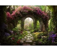 CORFOTO 2.1x1.5m Toile de Fond Jardin enchanté Toiles de Fond de Conte de fées Arche de Fleurs Forêt Jardin Arrière-Plan Décorations de fête d'anniversaire Arrière-Plans de Photographie