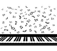 CORFOTO 2.1x1.5m Toile de Fond pour Piano et Notes de Musique Motif Musical Noir et Blanc Thème Musique Classique Toile de Fond pour Concerts et photomatons