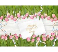 CORFOTO 2.5x1.8m Décor de Fond en Tissu à Motif Floral de Tulipes Roses et de Rubans, idéal pour la fête des mères et Les Photos Souvenirs Accessoire Parfait pour Un photomaton