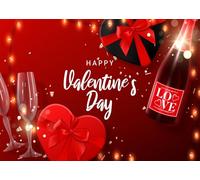 CORFOTO 2.5x1.8m Fond de scène pour la Saint-Valentin Tissu Rouge Champagne à Motifs de cœurs, idéal pour Les Photos de soirées romantiques et Les séances Photo de Portraits