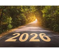 CORFOTO 2.5x1.8m Toile de Fond Nouvel an 2026 Chemin forestier Symbole du Nouvel an Défi Nouvelle Vie Soleil Planification du Nouvel an Fond Photographique Bannière pour fête d'entreprise