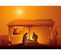 CORFOTO 2.5x1.8m Toile de Fond pour crèche de Noël, scène Stable, chrétienne, Sainte Vierge Marie, Ferme, Grange, crèche Religieuse, église, événement, fête, école biblique, décoration