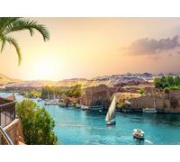 CORFOTO 2.7x1.8m Assouan Nil Vue Toile de Fond Traditionnel Africain Village Photo Fond Egypte Assouan Ville Paysage Photographie Toile de Fond Rivière Paysage Toile de Fond Portrait Photo Décor