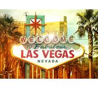 CORFOTO 2.7x1.8m Bienvenue à Las Vegas ! Toile de Fond en Tissu avec enseigne néon rétro, Palmiers et thème Casino, idéale pour Un Enterrement de Vie de Jeune Fille, Un Mariage ou Un photomaton